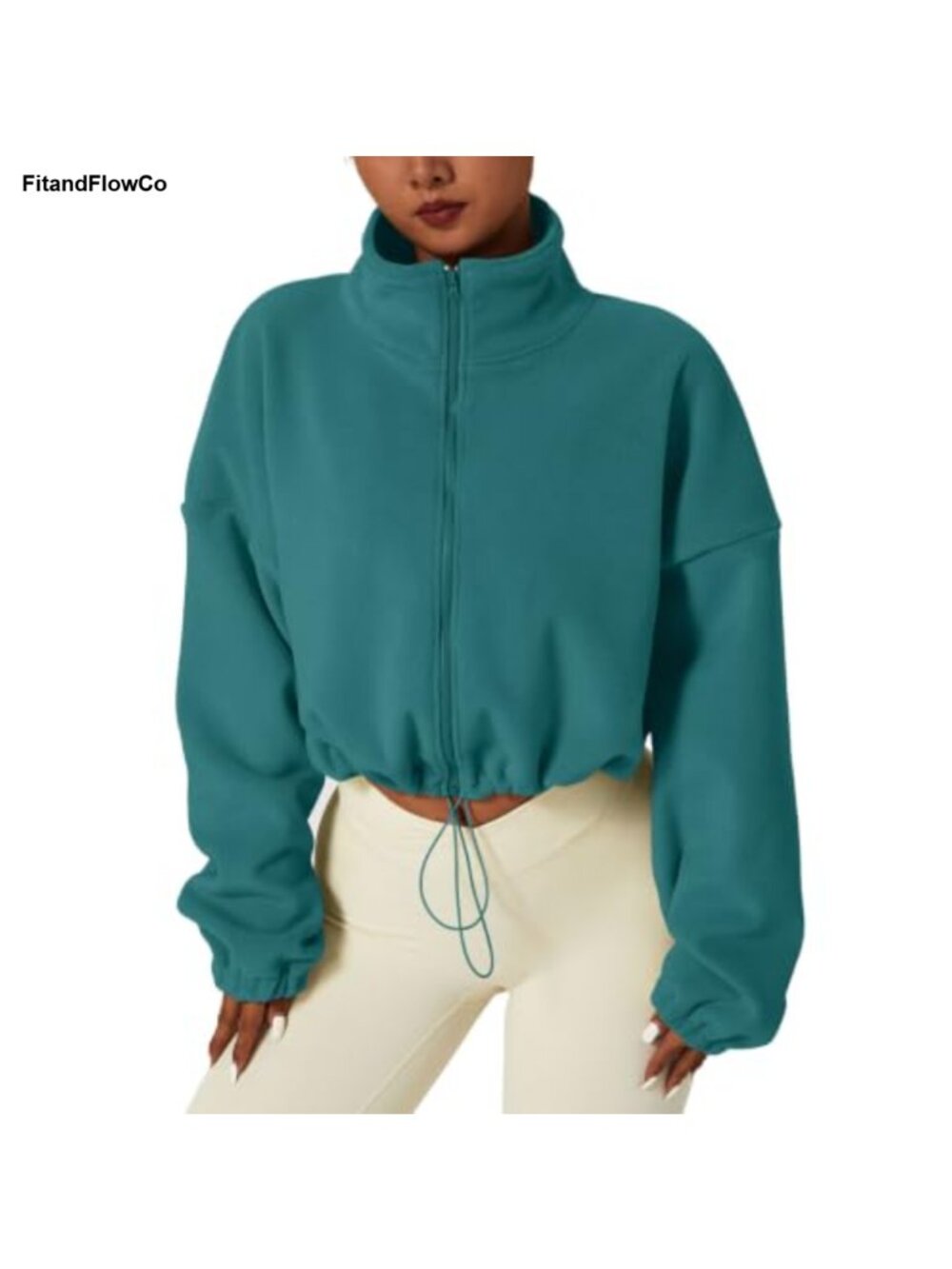 Fleece Crop Jacket Full Zip Stand Collar Sherpa Winter Coat